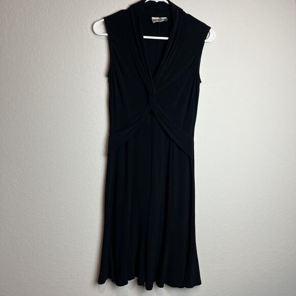 Joseph Ribkoff Dresses & Skirts - Joseph Ribkoff Dress Womens 10 Black Jersey V Neck Knot Fit & Flare Knee Length